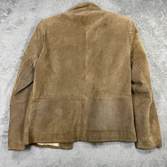 Vintage Suede Leather Jacket Open Front Western Tan Distressed Sz 12 Argentina - Picture 4 of 12